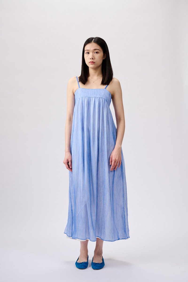 Blue Silk Slip Dress - ชุดเดรส - วัสดุอื่นๆ สีน้ำเงิน