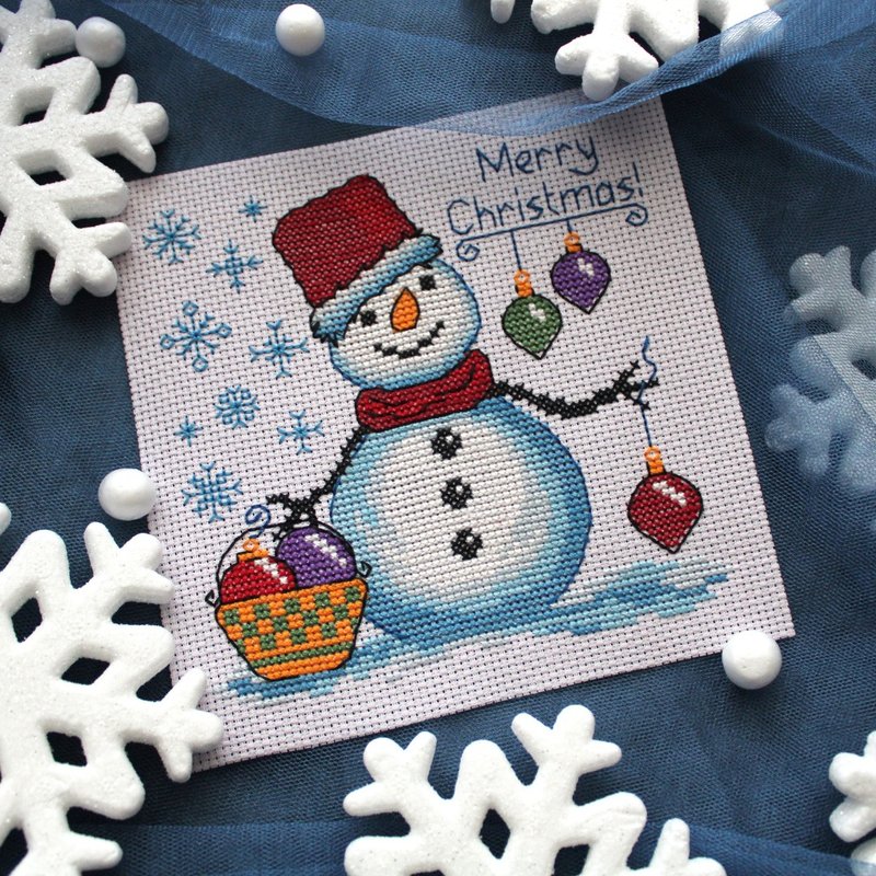 Snowman cross stitch pattern, Christmas cross stitch chart PDF - 其他數位商品 - 其他材質 