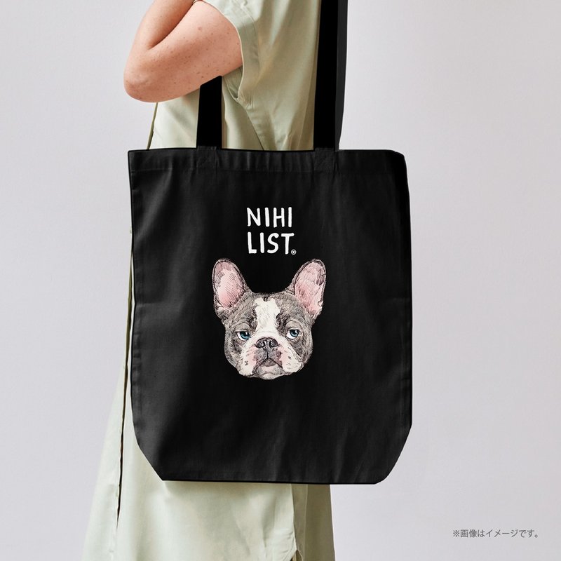 A4 Size-Compatible Tote Bag/ The nihilistic dog - Handbags & Totes - Cotton & Hemp Black