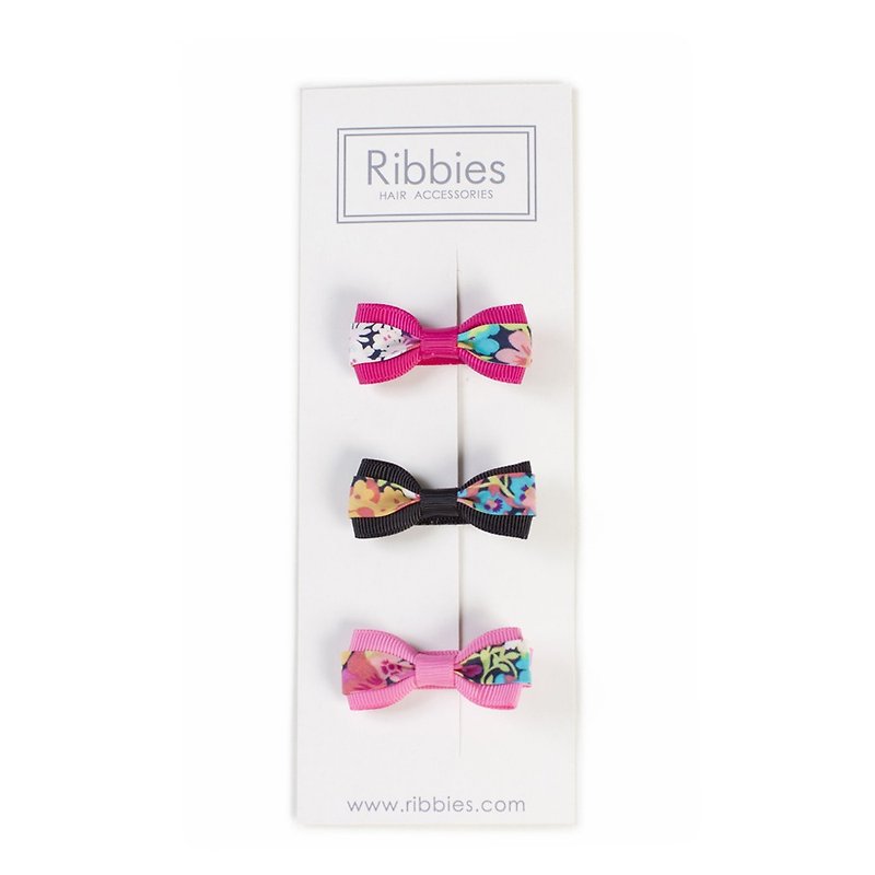英國Ribbies 雙色緞帶蝴蝶結3入組-Tessa - 髮飾 - 聚酯纖維 