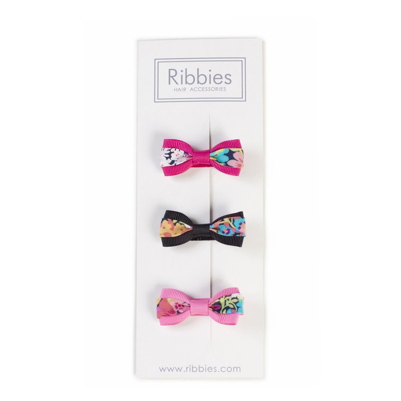 英國Ribbies 雙色緞帶蝴蝶結3入組-Tessa - 髮夾/髮圈 - 聚酯纖維 