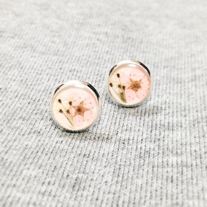 Classic Silver Pressed Flower Earrings (經典押花耳環) - 耳環/耳夾 - 其他金屬 粉紅色