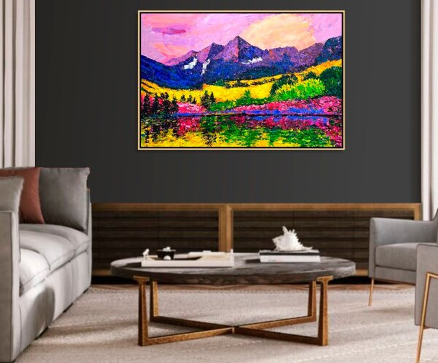 カラフルな抽象絵画キャンバス上の風景画フレーム絵画モダン