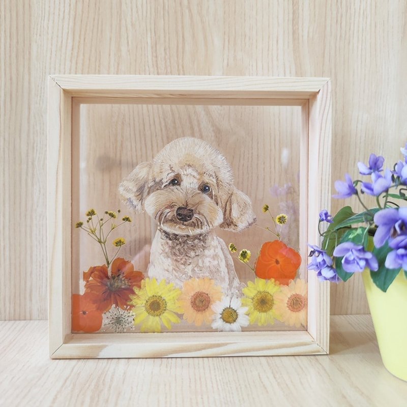 手繪狗狗の花花世界|客製化.細壓克力乾花畫框|情人節.生日禮物 - 相框/畫框 - 塑膠 