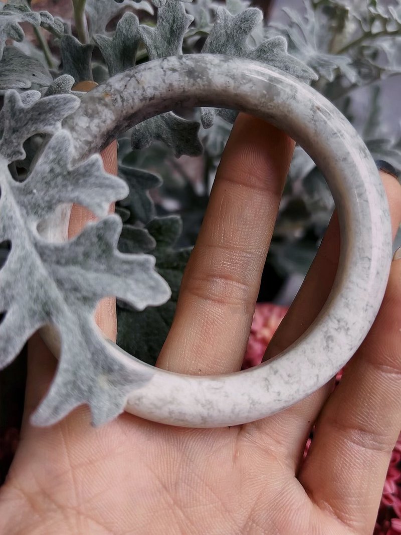 岫玉 花玉 暴風雪 手鐲 - 手鍊/手環 - 玉石 白色
