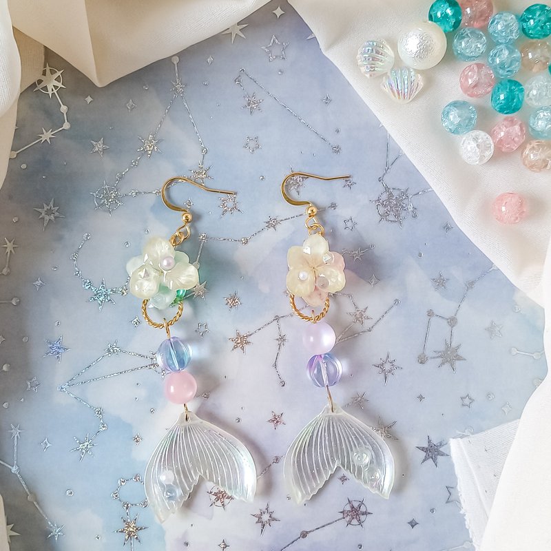 Bubble mermaid flower earrings (made of surgical Stainless Steel) - ต่างหู - พืช/ดอกไม้ 