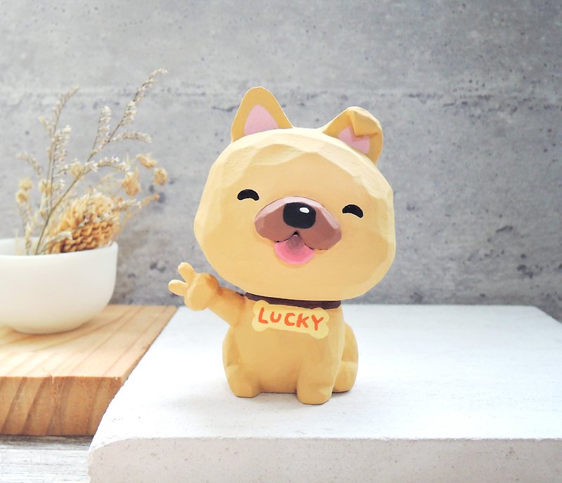 Biya Micks dog can be customized pet healing small wood carving cute doll decoration - Items for Display - Wood Khaki