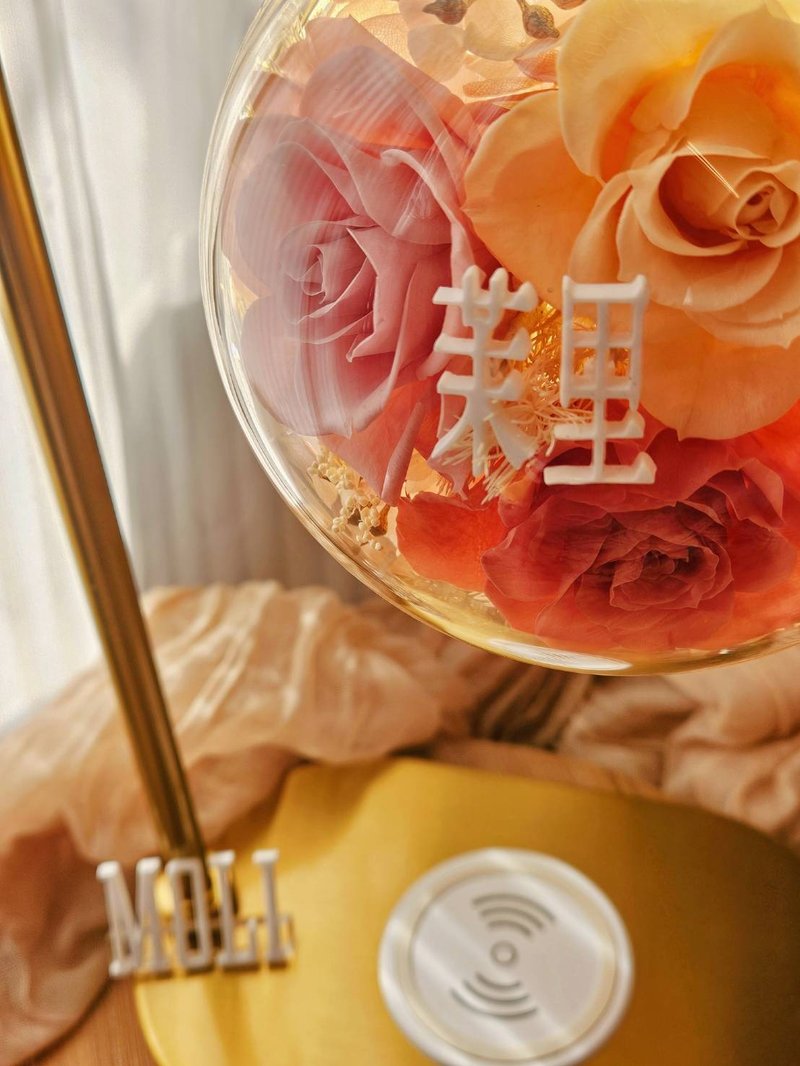 永生花 月亮夜燈+手機無線充 客製化訂製 三段式色溫調控 創意禮 - 花瓶/花器 - 其他材質 