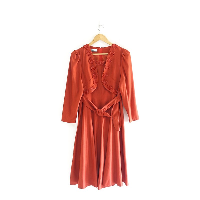 │Slowly│ vintage dress 4│vintage. Retro. Literature. - ชุดเดรส - เส้นใยสังเคราะห์ สีแดง