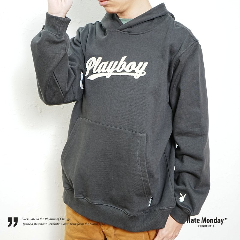 Hate Monday'' X PLAYBOY - HOODIE (PBHMFW24T57) - เสื้อฮู้ด - ผ้าฝ้าย/ผ้าลินิน สีเงิน