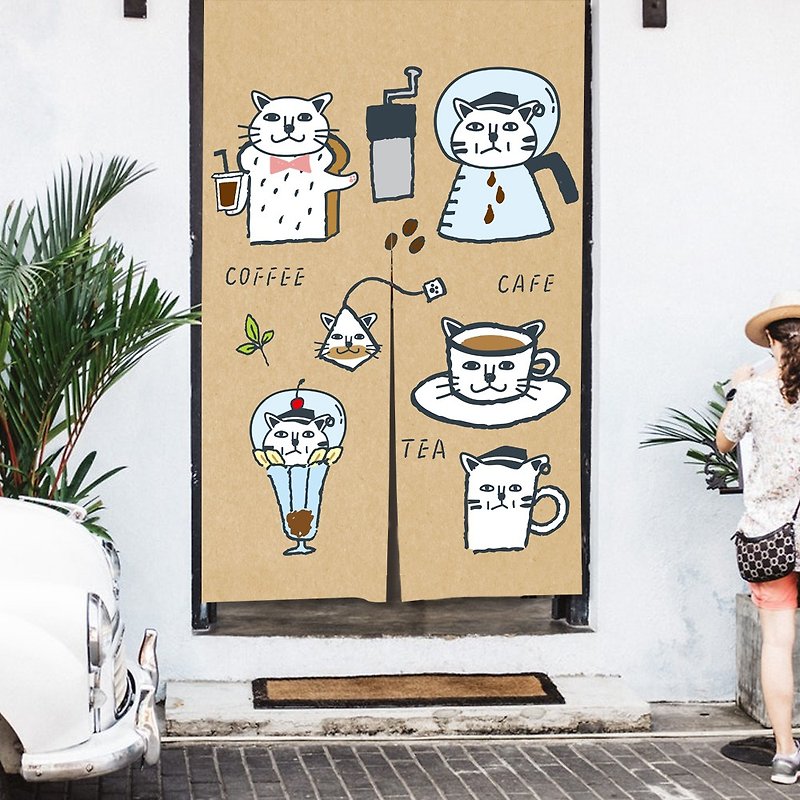 Xiaorijima Menren Coffee Cat - ม่านและป้ายประตู - ผ้าฝ้าย/ผ้าลินิน หลากหลายสี