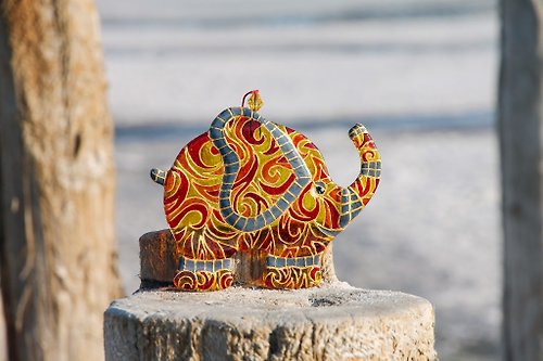 BellezzaArtGlass Elephant Colorful Fused Glass Art Painted Wall Panel Personalized Glass Figurine