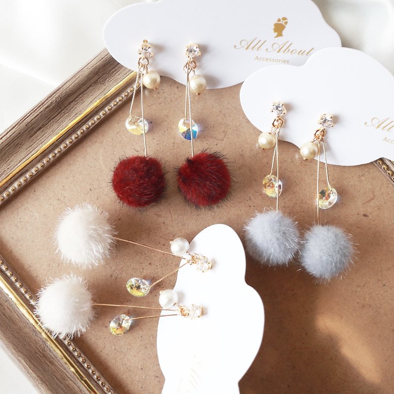 Winter Hair Ball Series-Swarovski Pearl Hair Ball Earrings - Earrings & Clip-ons - Other Materials Multicolor