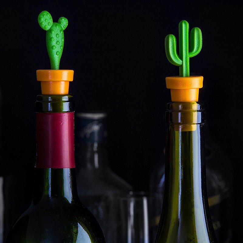 QUALY Cactus Wine Bottle Stopper (2 in a set) - เครื่องครัว - พลาสติก สีเขียว