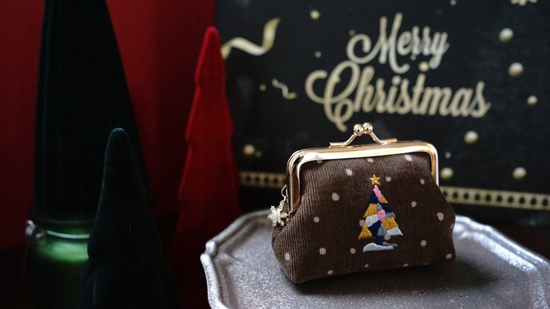 Christmas gift クリスマスツリー small mouth gold bag exchange gift Christmas packaging - กระเป๋าใส่เหรียญ - ผ้าฝ้าย/ผ้าลินิน 