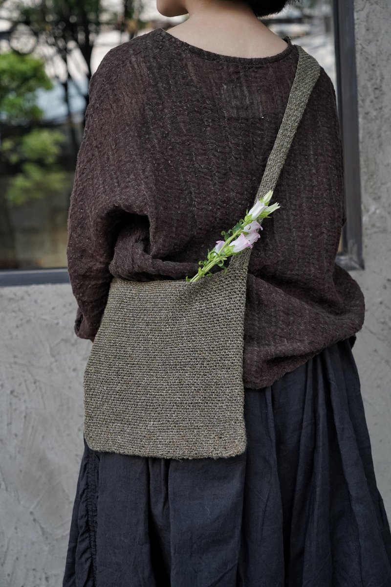 亞麻單肩包 - 側背包/斜背包 - 棉．麻 卡其色