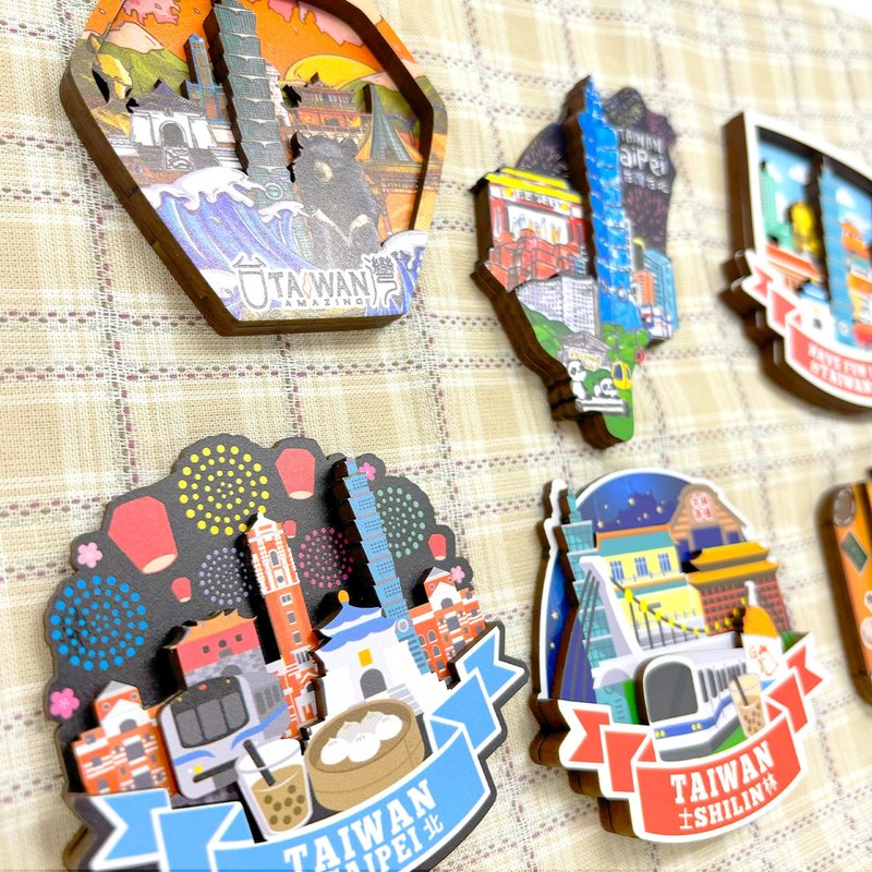 Taiwan Souvenir Traveling Attractions Wooden Magnet - แม็กเน็ต - ไม้ หลากหลายสี