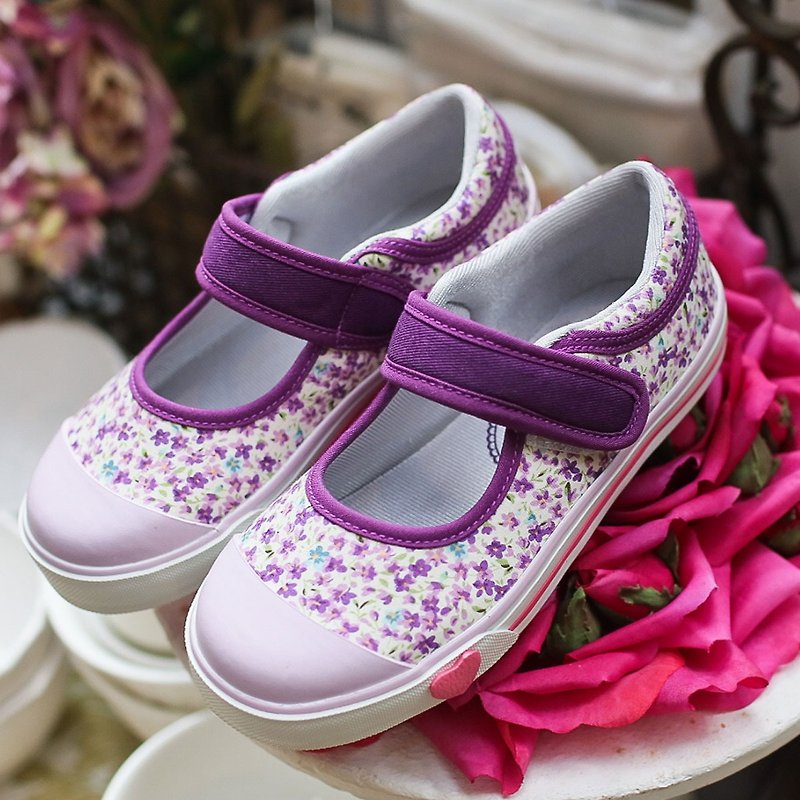 Tracy purple small floral fabric casual shoes-(special products only accept returns) - รองเท้าเด็ก - ผ้าฝ้าย/ผ้าลินิน สีม่วง