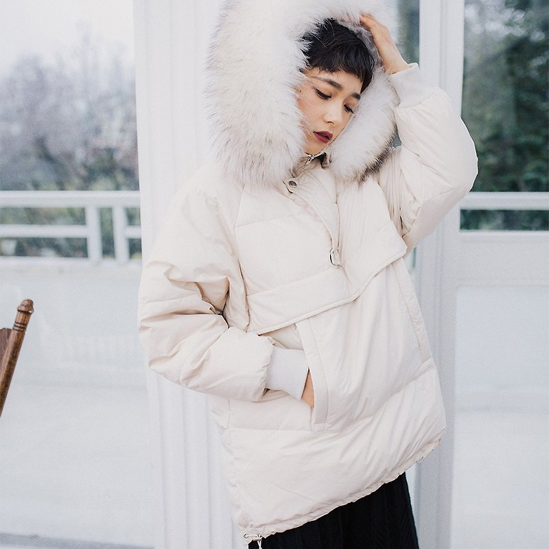 綿の服XDW 81512の長いセクションの毛皮の襟のセーターと2018年女性の冬の摩耗 - トップス - ポリエステル ホワイト