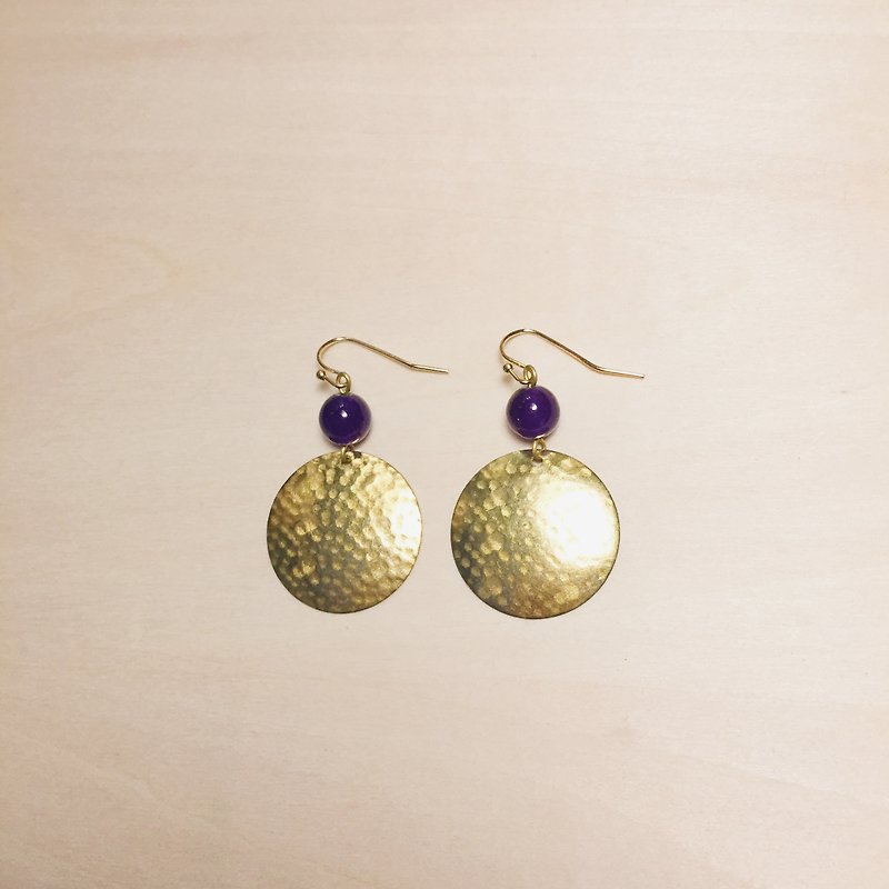 Vintage deep purple beat pattern disc earrings - Earrings & Clip-ons - Jade Purple