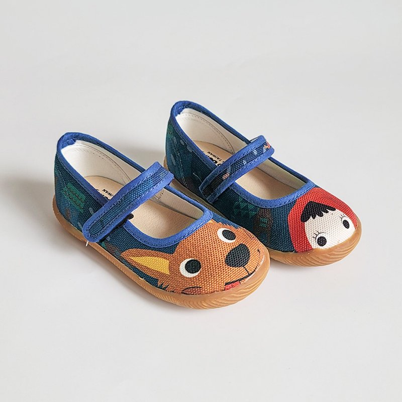 Children's Doll Shoes Devil's Felt Printed Shoes Little Red Riding Hood and the Big Bad Wolf - Fairy Tale House Dark Blue - รองเท้าลำลองผู้หญิง - ผ้าฝ้าย/ผ้าลินิน สีน้ำเงิน