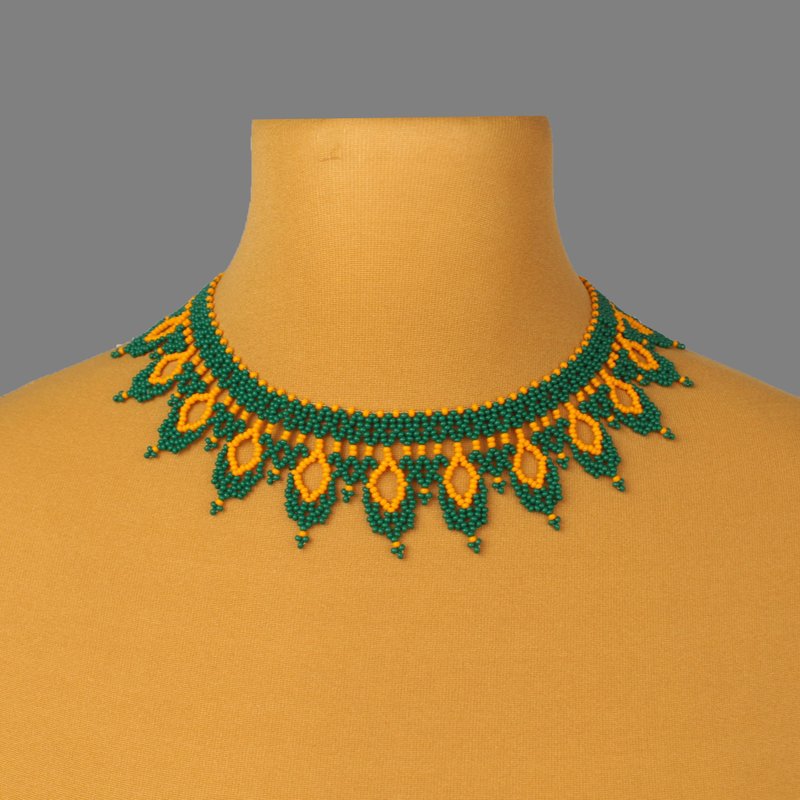 Green and yellow bead necklace for woman, Boho collar necklace gifr for girlfrie - สร้อยคอทรง Collar - แก้ว สีเขียว