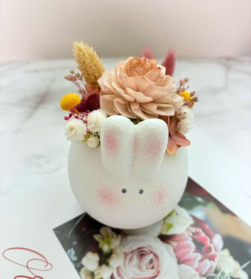 癒心花藝| 秋日萌萌兔擴香小桌花 生日禮物/乾燥盆花/中秋限定 - 乾燥花/永生花 - 植物．花 