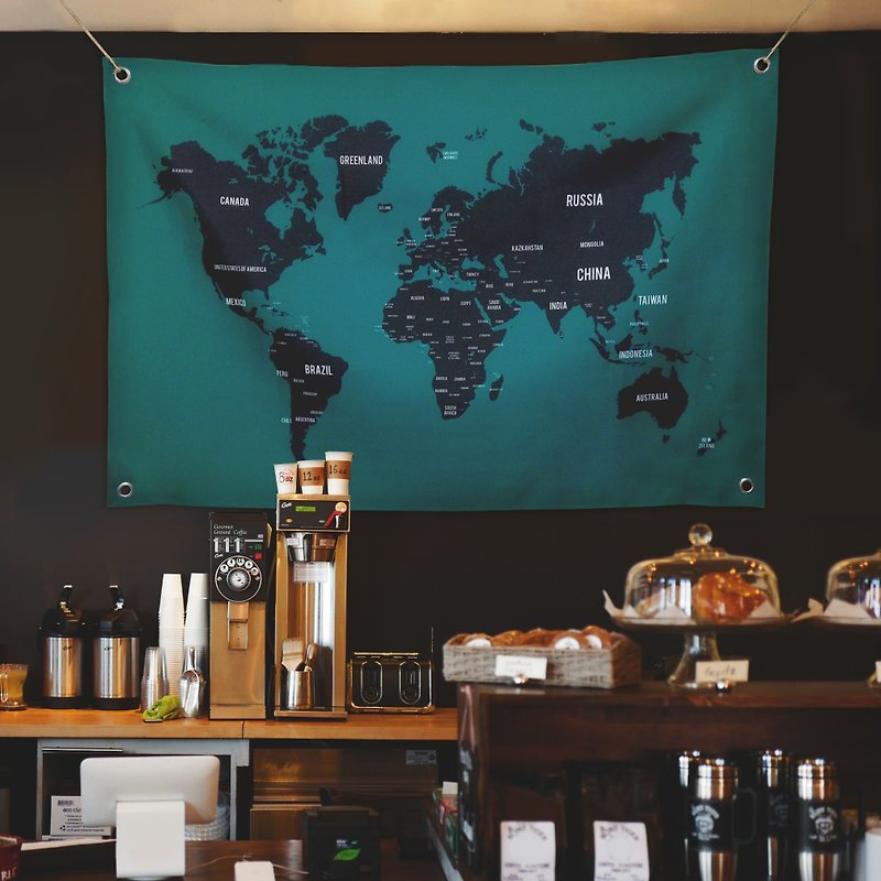 世界地図ウォールデコレーションダークグリーン（ミディアム） - ウォールデコ・壁紙 - その他の素材 グリーン