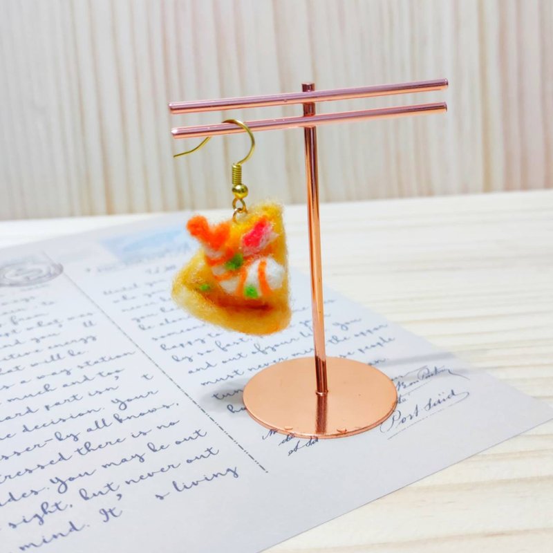 海鮮切片披薩 -羊毛氈 單邊耳環 - 耳環/耳夾/耳骨夾 - 羊毛 橘色