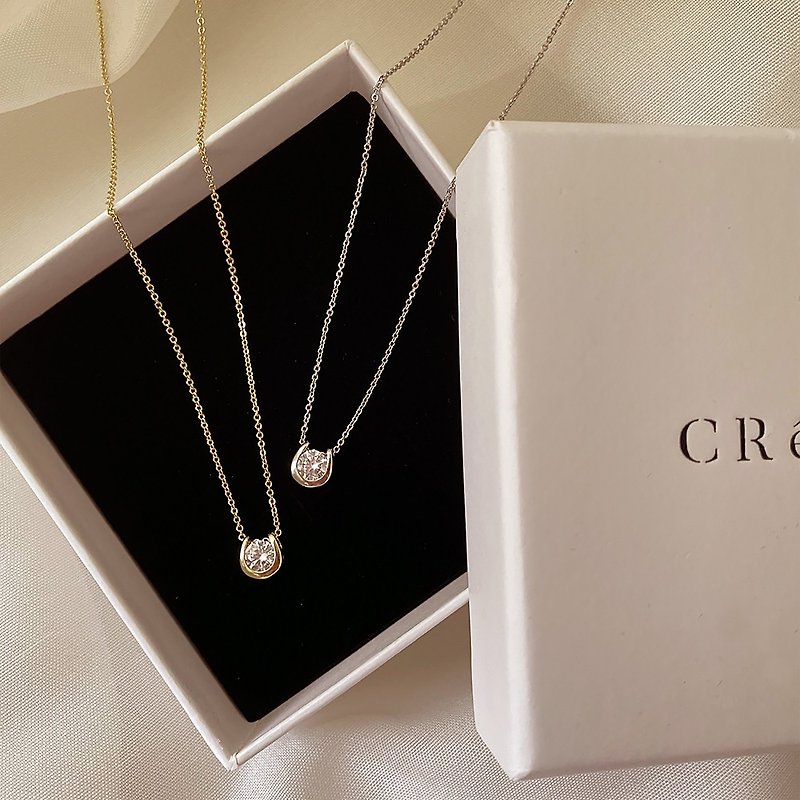 【CReAM】預購Crystal鍍18K金色 單鑽石亮鑽鋯石女項鍊(45cm+6cm) - 項鍊 - 其他金屬 