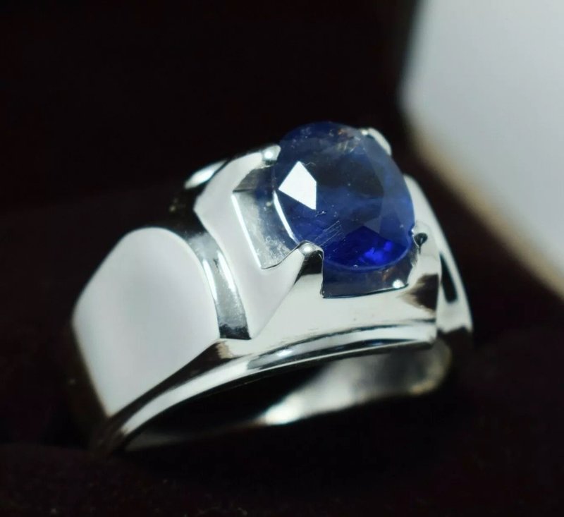 Sapphire Ring Mens Ring Sterling Silver Jewelry Handmade Zodiac Birthstone Rings - 戒指 - 寶石 藍色