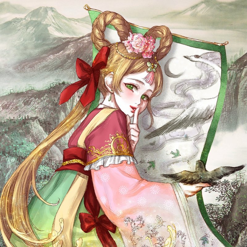 掛け軸精霊ステッカー - ステッカー・シール - 紙 