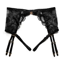 Sexy garter belt set - Black and beige lace bra, panties and
