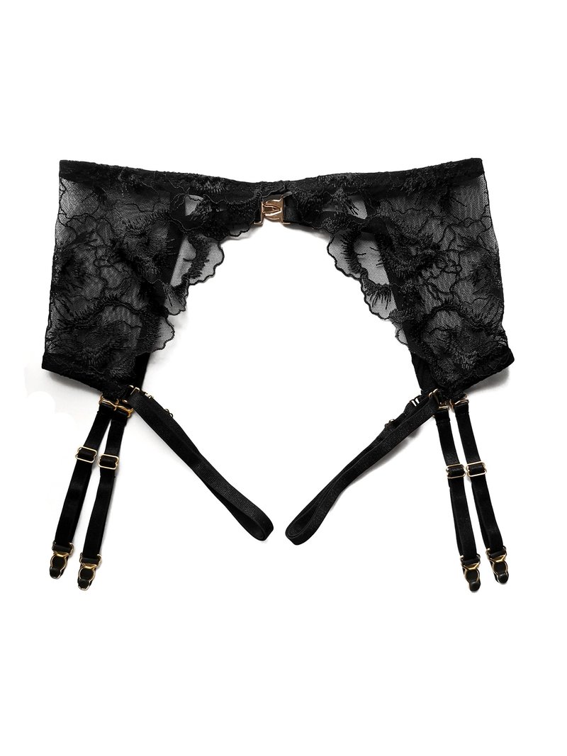 Flower lace garter belt - Sexy lace lingerie - Adjustable straps underwear - Women's Underwear - Polyester Black