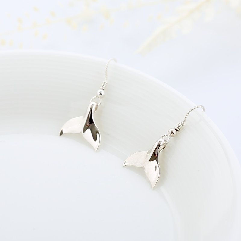 【Angel & Me】Lucky Whale tail s925 sterling silver earrings Birthday gift - Earrings & Clip-ons - Sterling Silver Silver