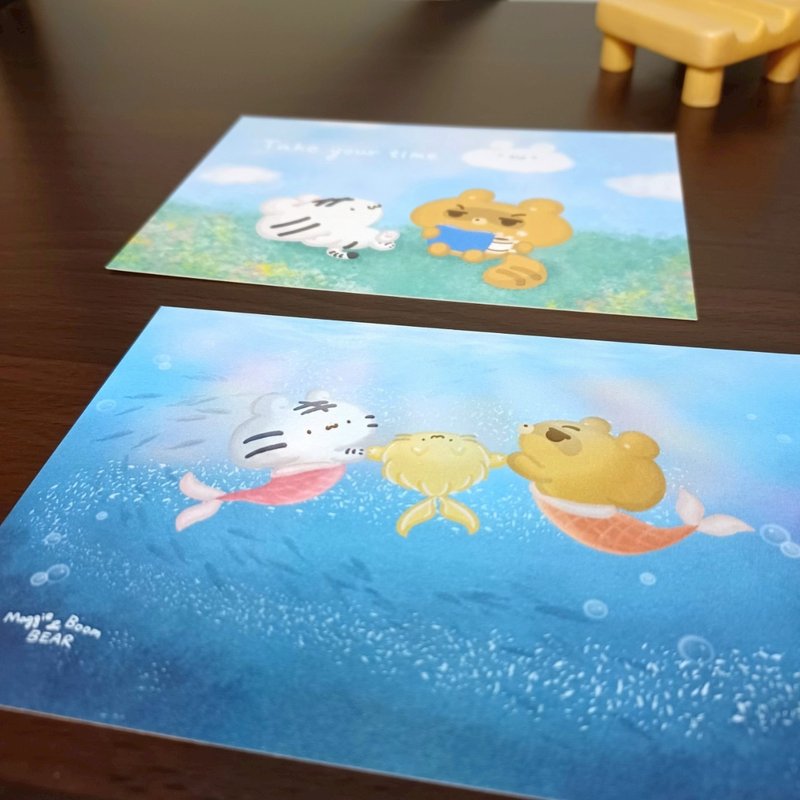 藍天白雲/魚影- 四季明信片 - 系列5 - 卡片/明信片 - 紙 藍色