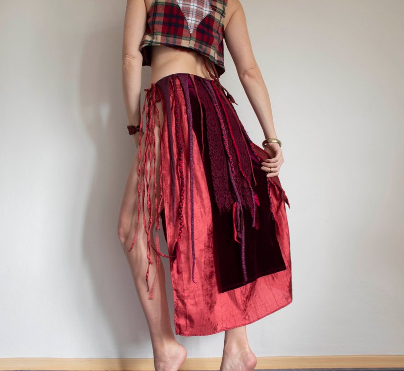 Purple tribal split skirt, tie skirt, belly dancer costume - 裙子/長裙 - 其他材質 紅色