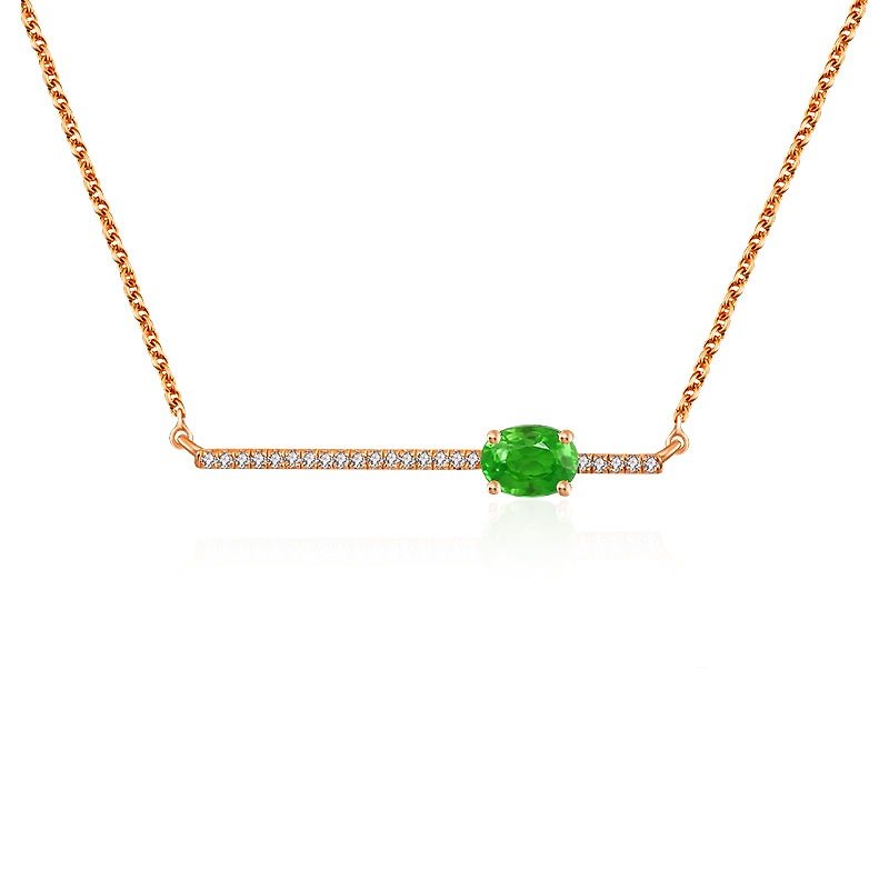 Line Diamond Necklace with Emerald - สร้อยคอ - เครื่องเพชรพลอย สีเขียว