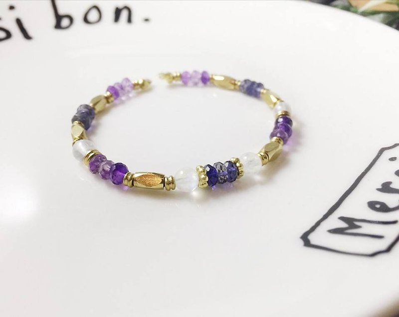 MH brass natural stone custom series _ night of the forest - Bracelets - Gemstone Purple