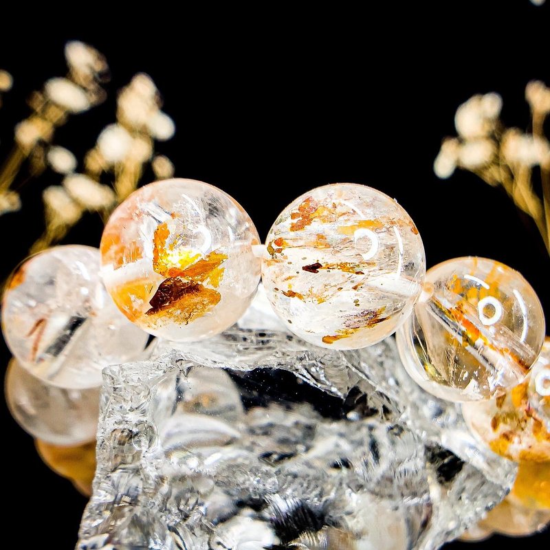 [Bronze/Glue Flower] Pyrite symbiosis white crystal bracelet bracelet - Bracelets - Crystal Orange