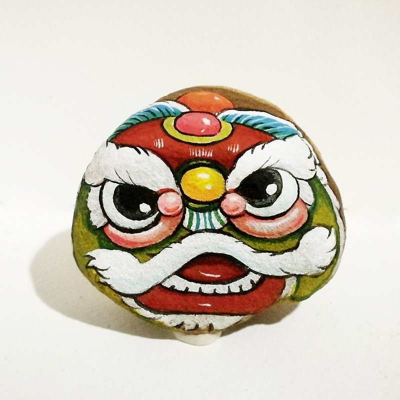Chinese lion  stone painting. - Stuffed Dolls & Figurines - Stone Red