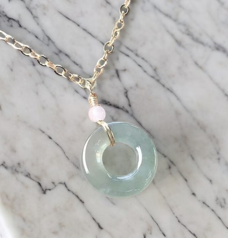 Ice Blue Water Jadeite Peace Ring Necklace 14K Gold Filled | Natural ...