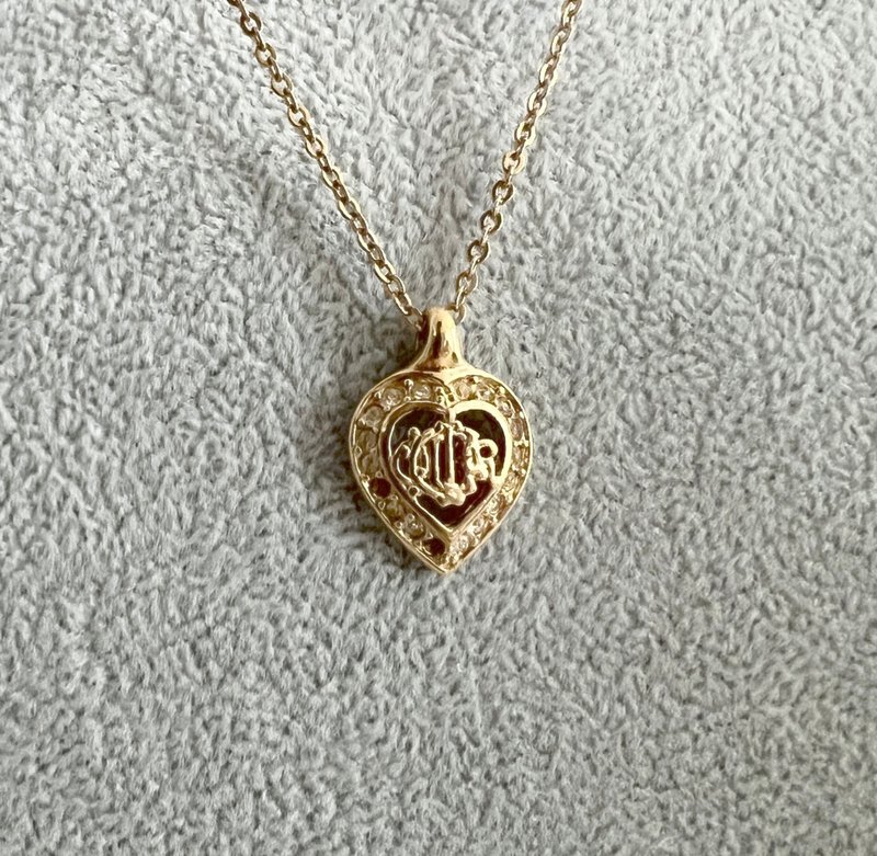 Dior golden heart pumpkin car amphibole pendant necklace 5cm extension chain sunrise second-hand vintage - Necklaces - Other Metals Gold