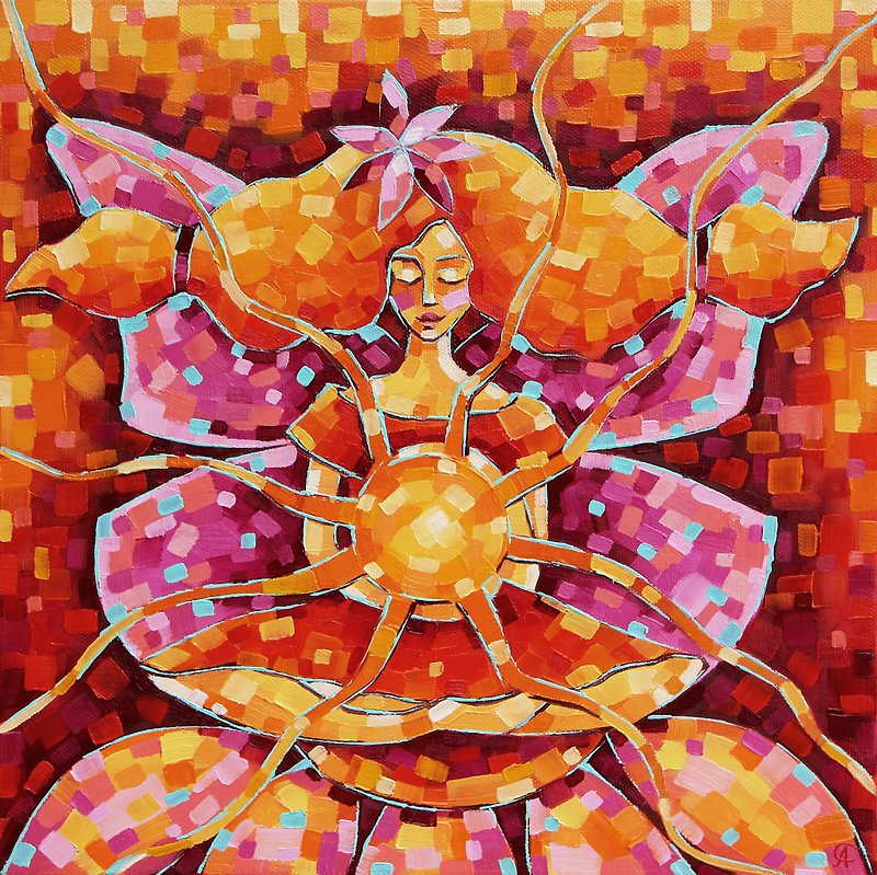 Fairy Painting Butterfly Original Art Handmade Painting Kids Room Wall Art - Posters - Other Materials Orange