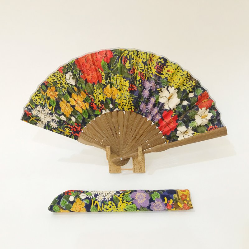 Kimono Fan (Sensu) created by upcycling Japanese Vintage Silk Kimono. #53 - พัด - ผ้าไหม สีเขียว