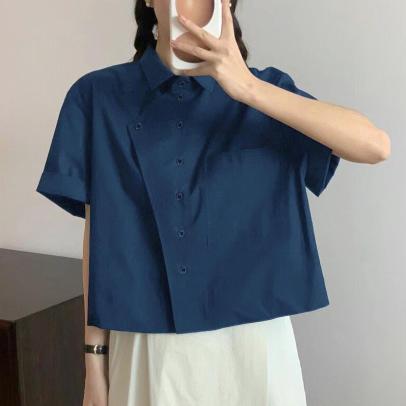 Cotton top shirt  oversized drop shoulder handmade - 女襯衫 - 棉．麻 多色