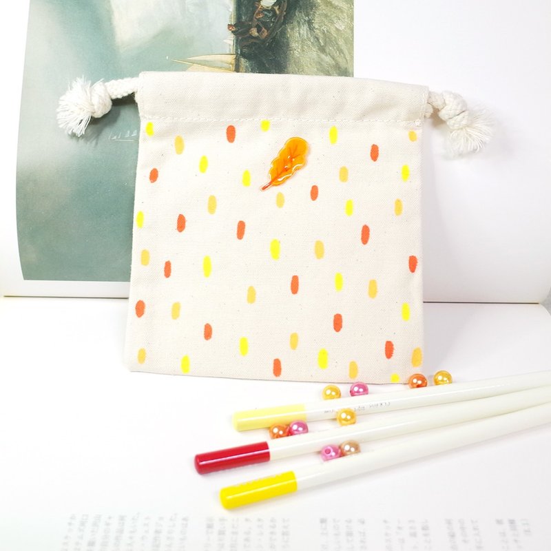 Hand-painted leaf canvas drawstring bag made in Taiwan - Drawstring Bags - Cotton & Hemp Orange
