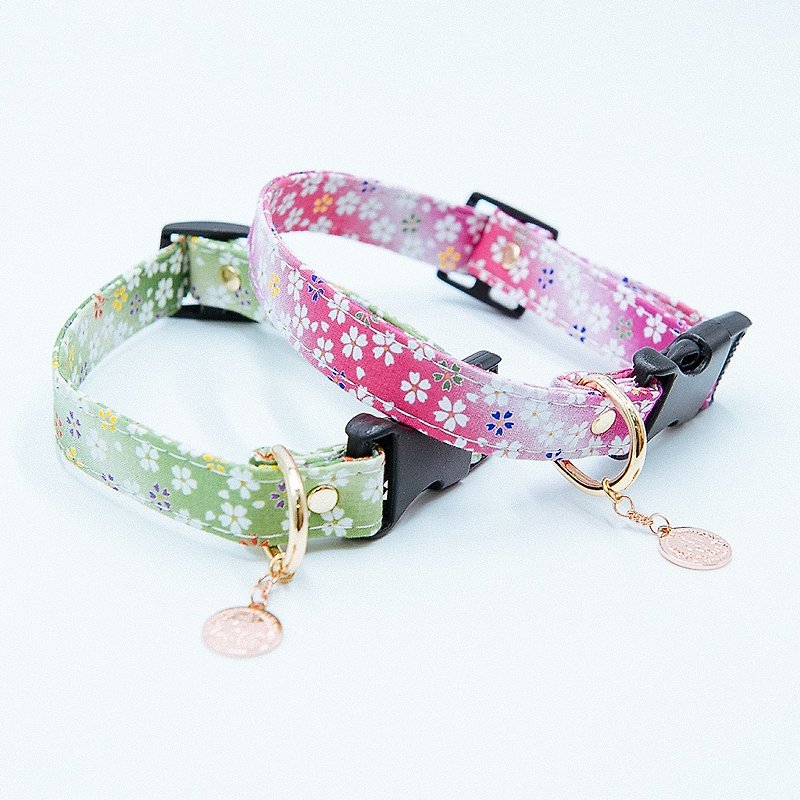 【Momoji】 Pet Collar - Sakura - ปลอกคอ - ผ้าฝ้าย/ผ้าลินิน สีเขียว