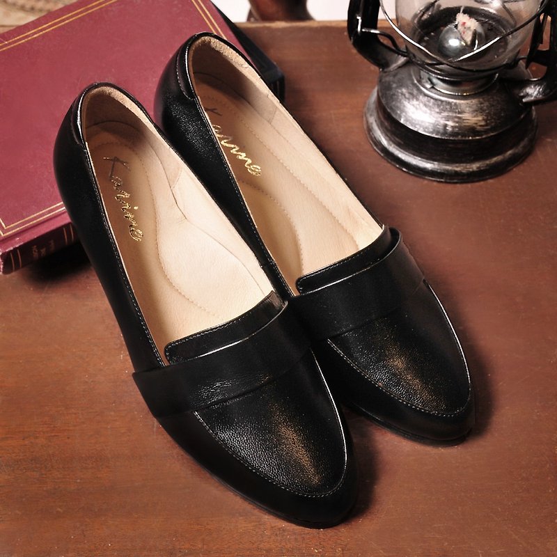 Black full leather plain low-heel loafers - รองเท้าอ็อกฟอร์ดผู้หญิง - หนังแท้ 
