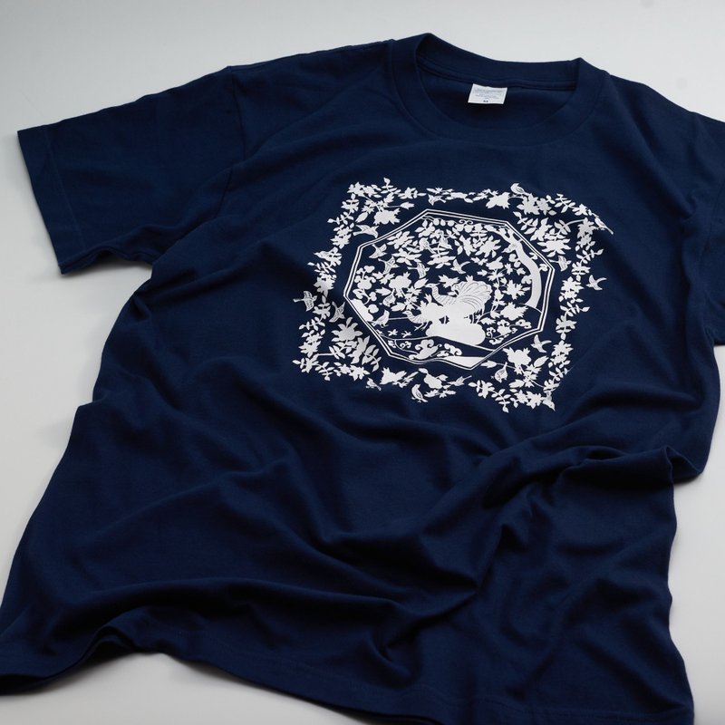 T-shirt 青花 (藏青) - 女 T 恤 - 棉．麻 藍色